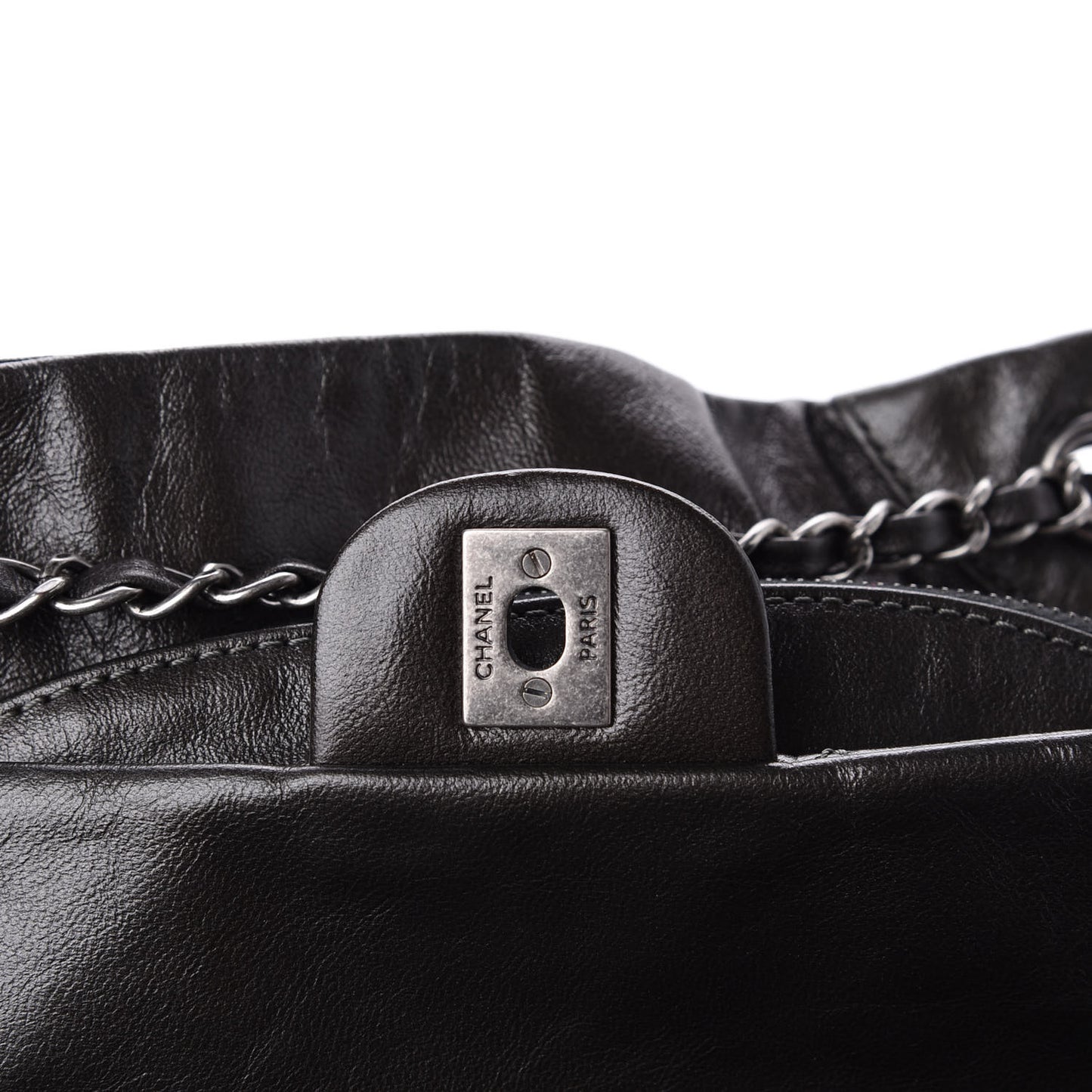 Metallic Lambskin Quilted Drawstring Backpack Black