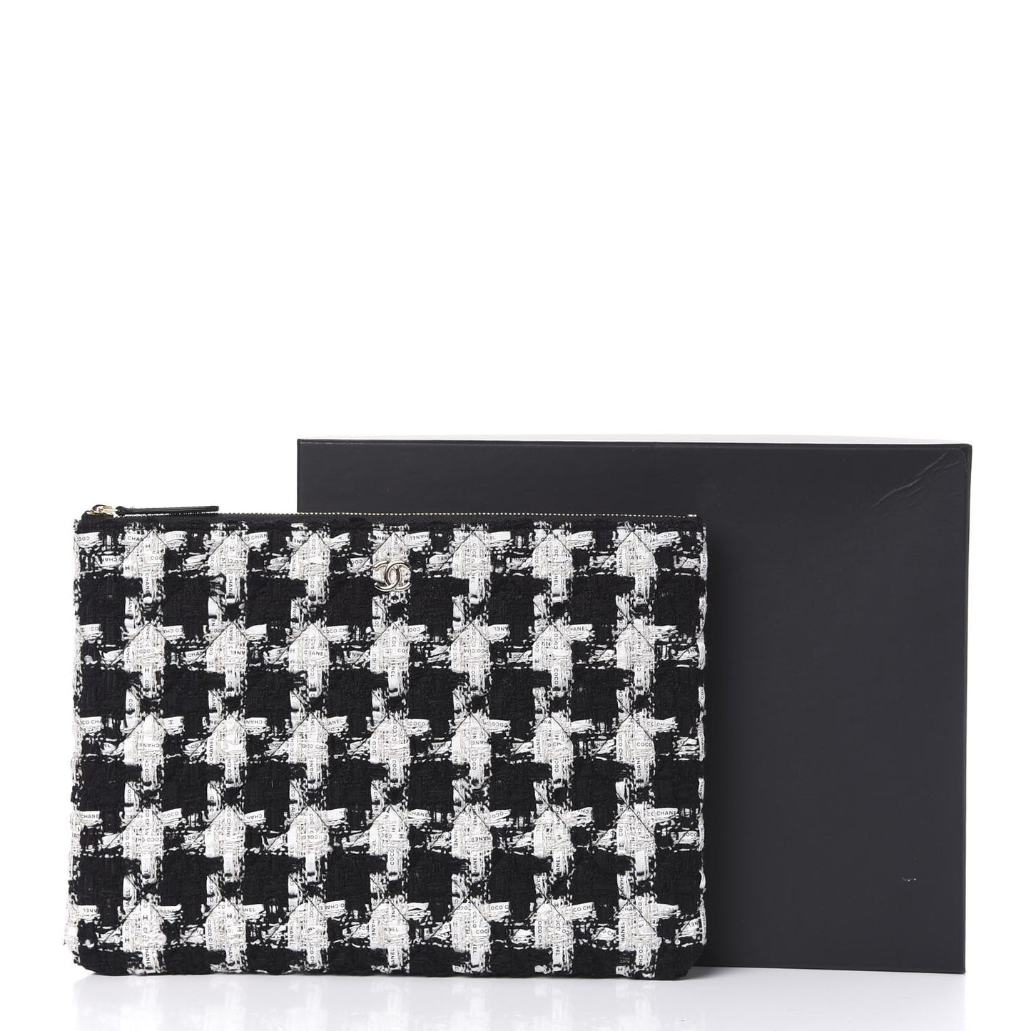 Tweed Quilted Medium Cosmetic Pouch Black Ecru White