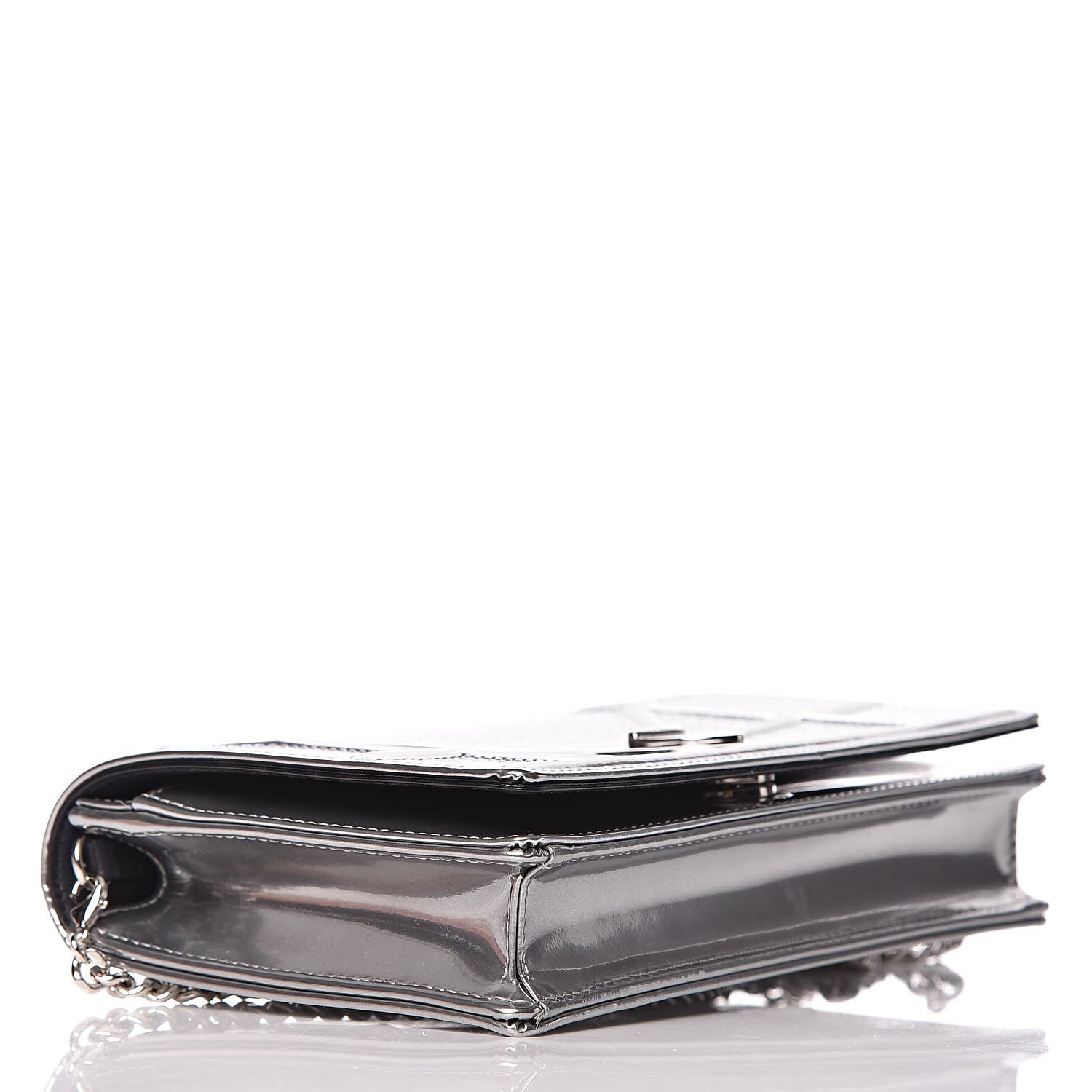 Christian Dior Metallic Patent Micro-Cannage Diorama Wallet on Chain Pouch Silver 4 of 9