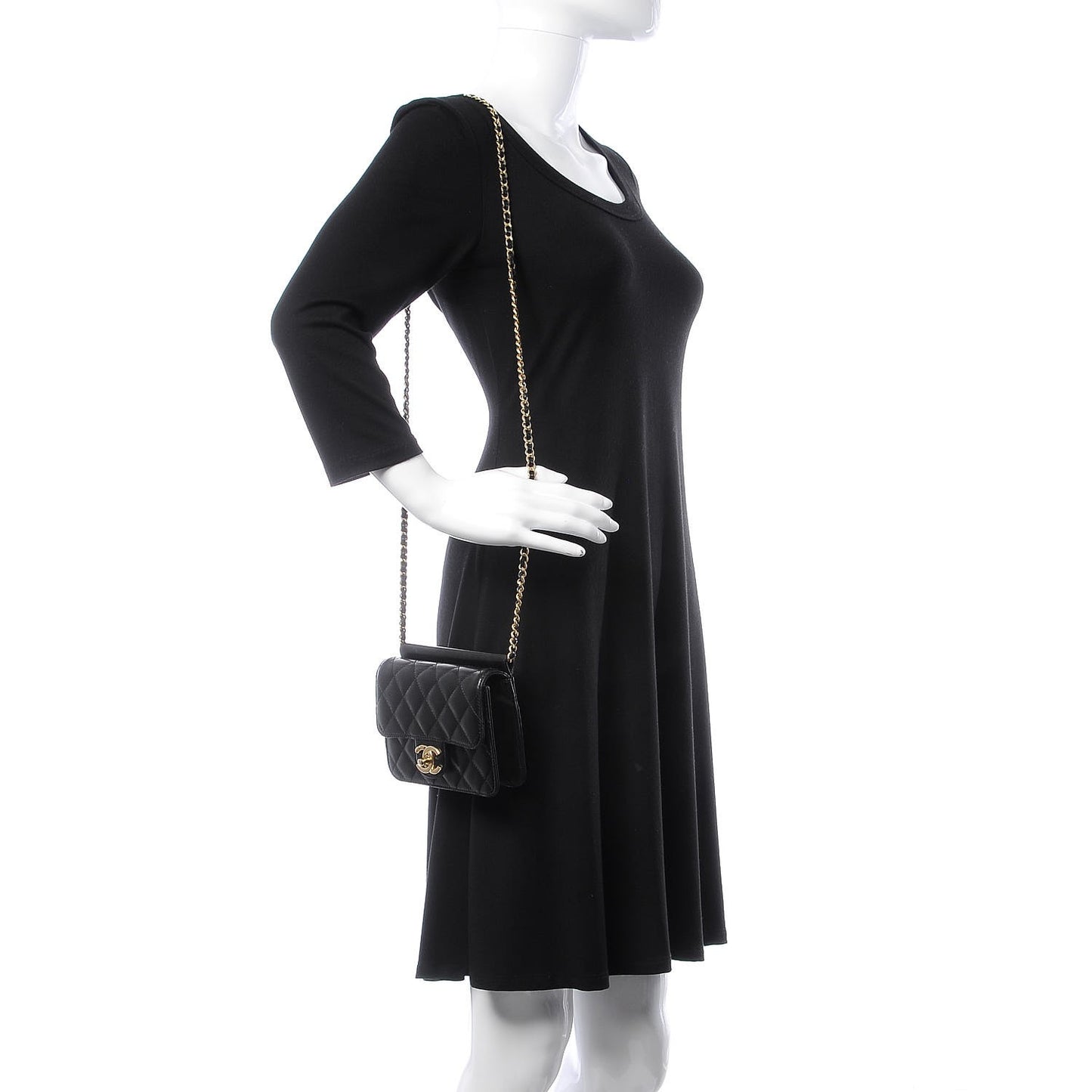 Lambskin Quilted Crossing Times Mini Flap Black