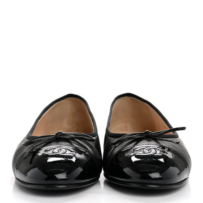Chanel Lambskin Patent Cap Toe CC Ballerina Flats 40 Black 3 of 12