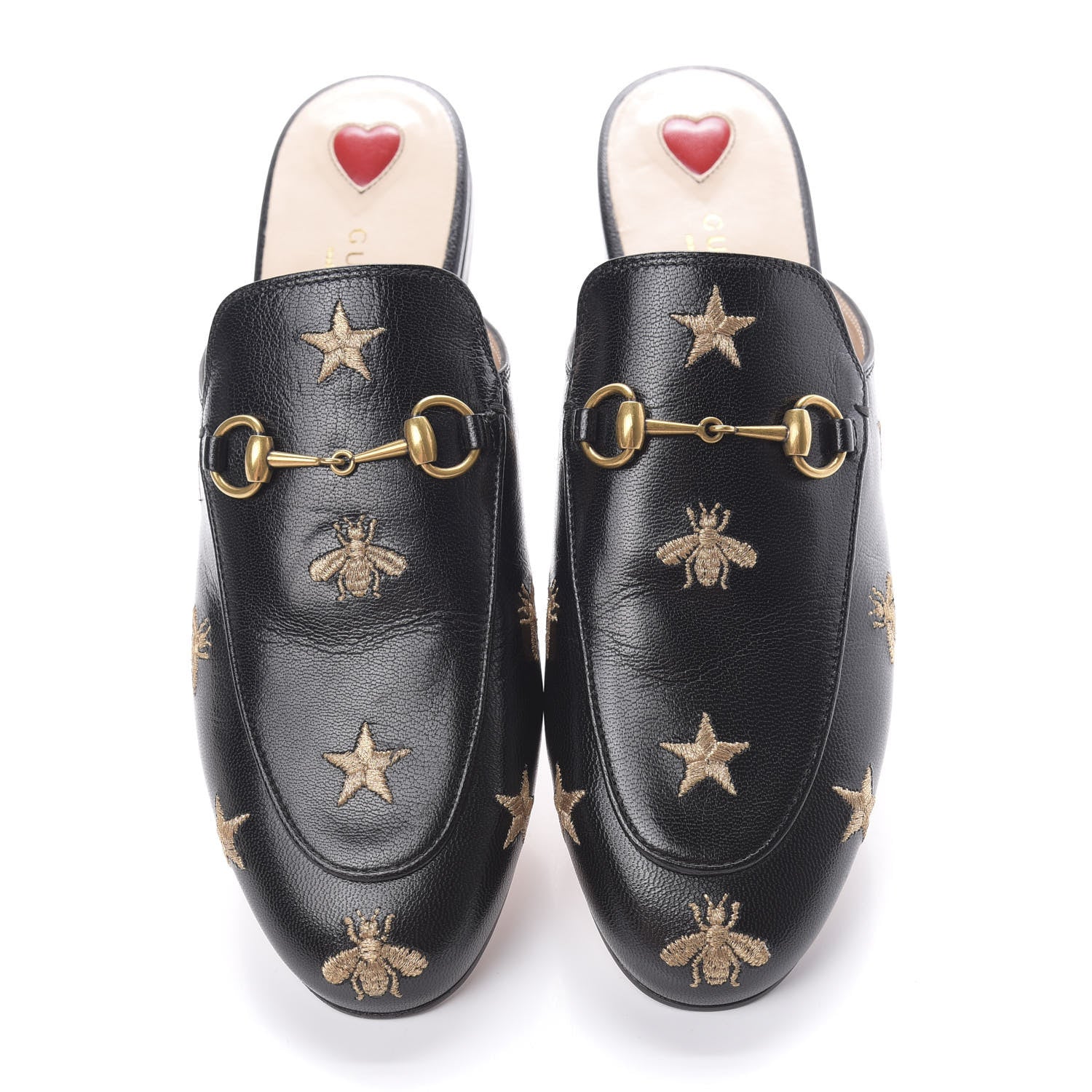 Gucci Goatskin Bee Star Embroidered Womens Princetown Slippers 38.5 Black 5 of 8
