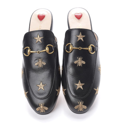 Gucci Goatskin Bee Star Embroidered Womens Princetown Slippers 38.5 Black 5 of 8