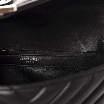 Saint Laurent Sheepskin Matelasse Chevron Monogram Medium College Bag Black 6 of 14