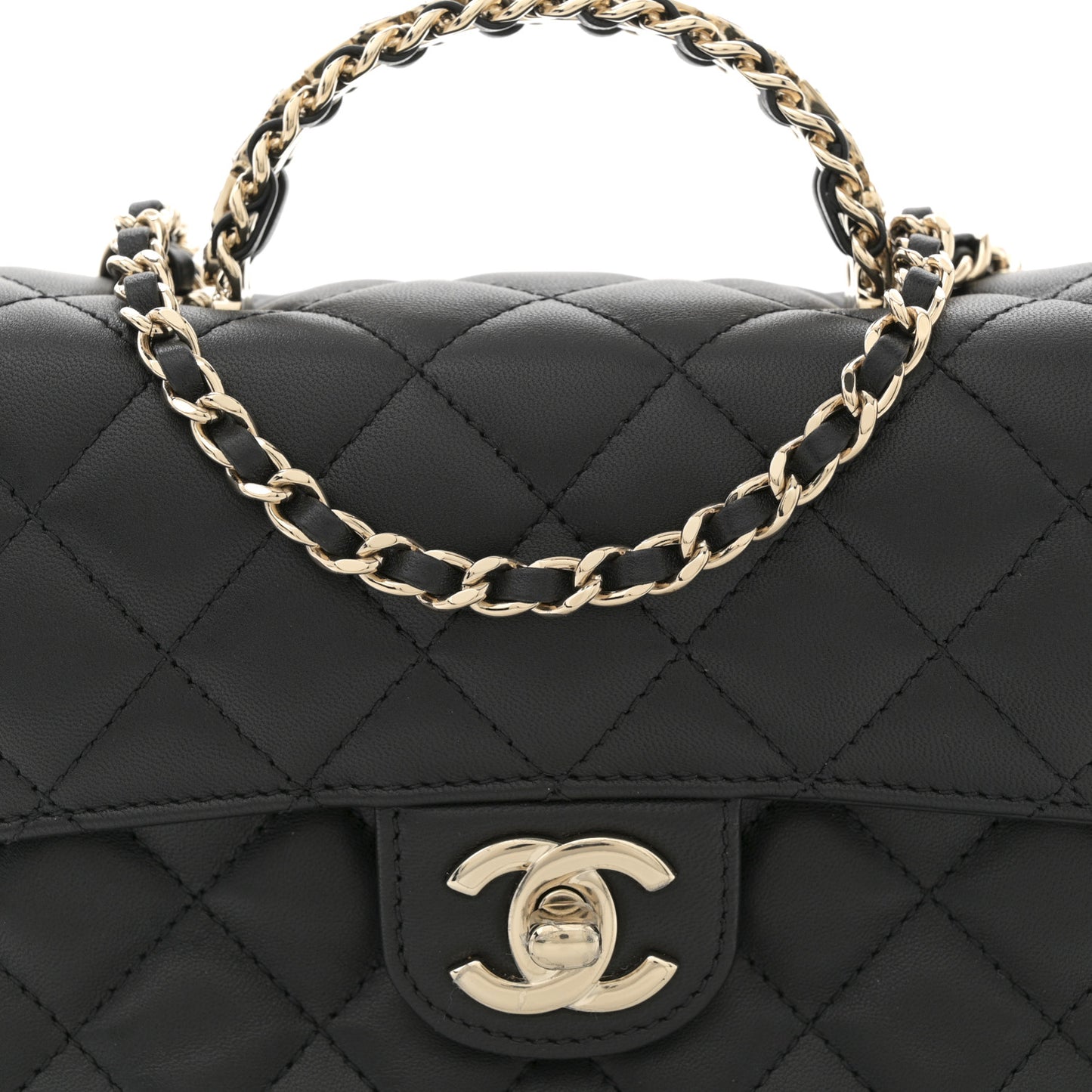 Lambskin Quilted Mini Crystal Top Handle Rectangular Flap Black