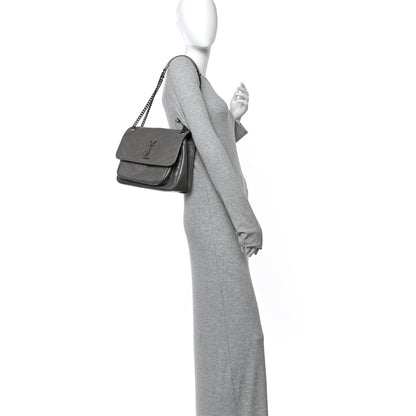 Saint Laurent Crinkled Calfskin Matelasse Monogram Medium Niki Chain Satchel Fog 2 of 10