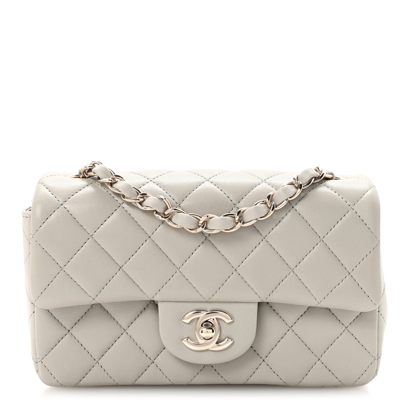 Lambskin Quilted Mini Rectangular Flap Grey