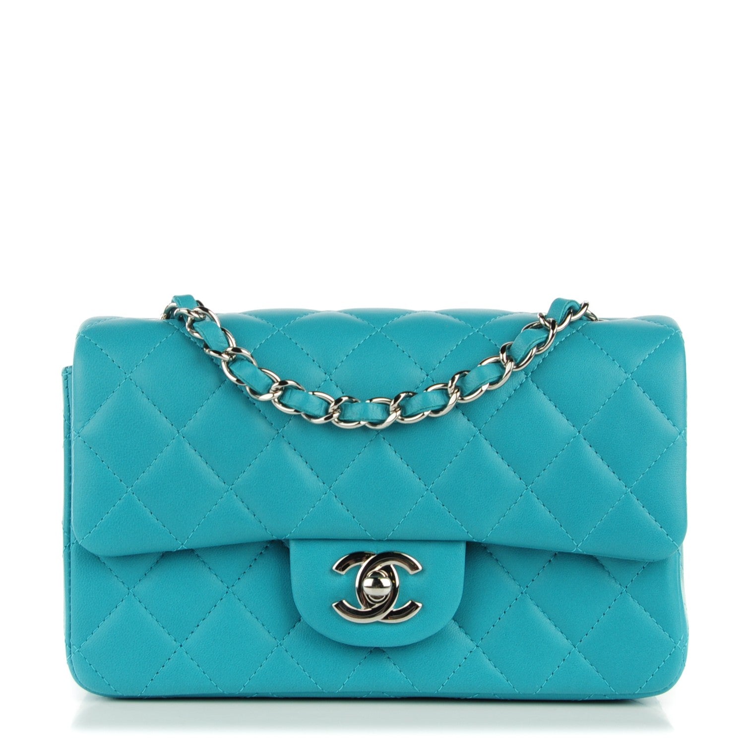 Chanel Lambskin Quilted Mini Rectangular Flap Turquoise 1 of 8