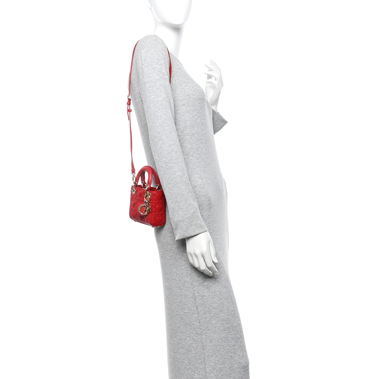 Christian Dior Calfskin Cannage Dioramour Micro Lady Dior Bright Red 2 of 9