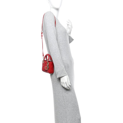 Christian Dior Calfskin Cannage Dioramour Micro Lady Dior Bright Red 2 of 9