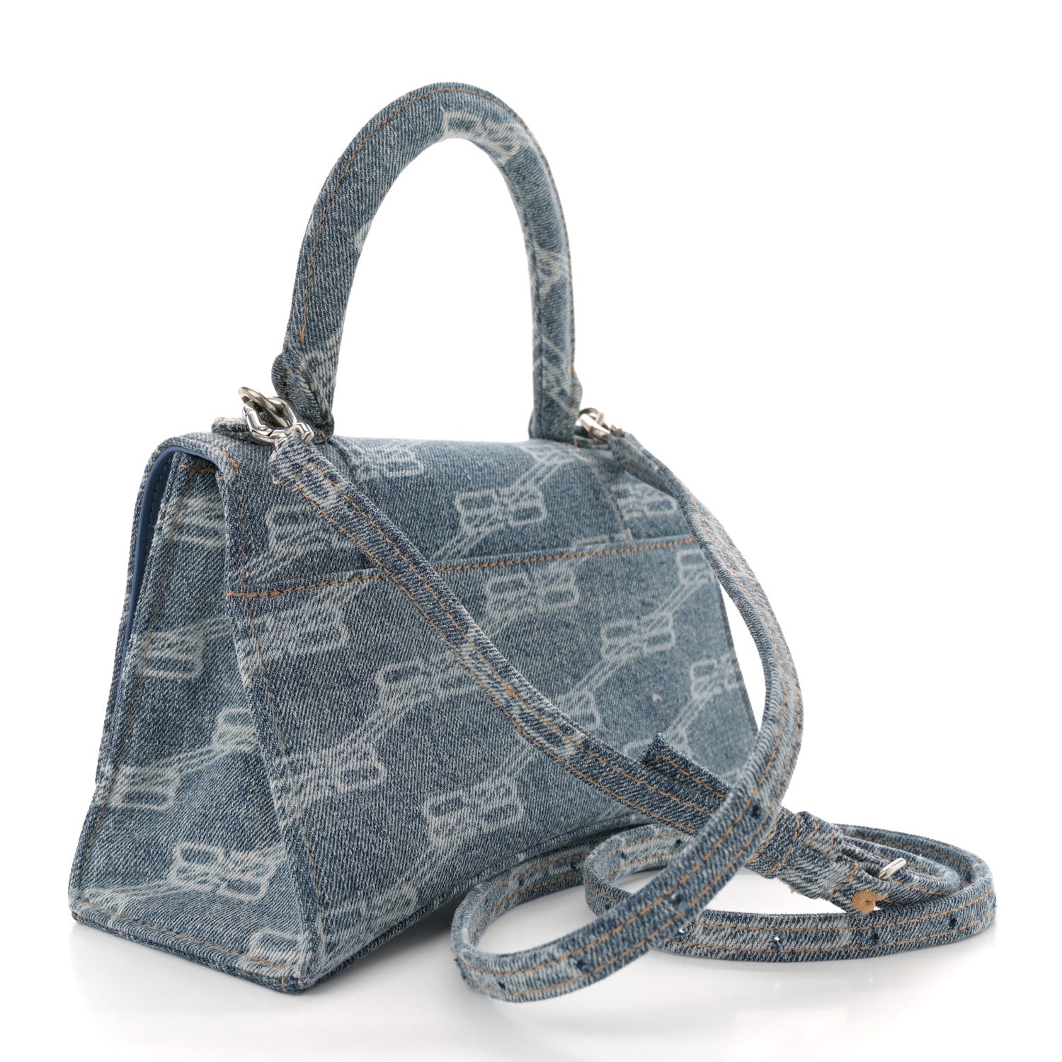 Balenciaga Denim BB Monogram Small Hourglass Top Handle Bag Blue 2 of 11