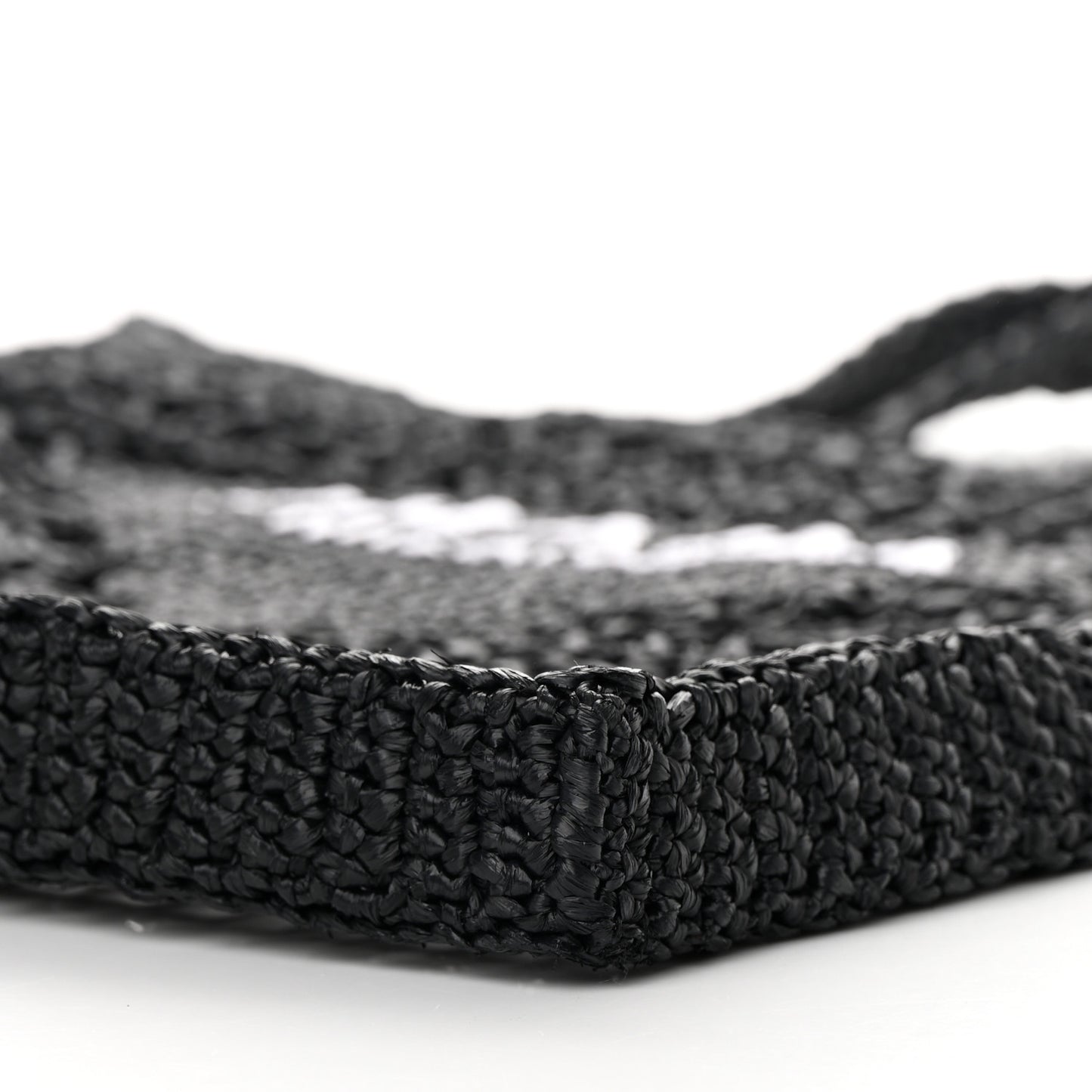 Yarn Raffia Effect Crochet Logo Embroidered Tote Bag Black