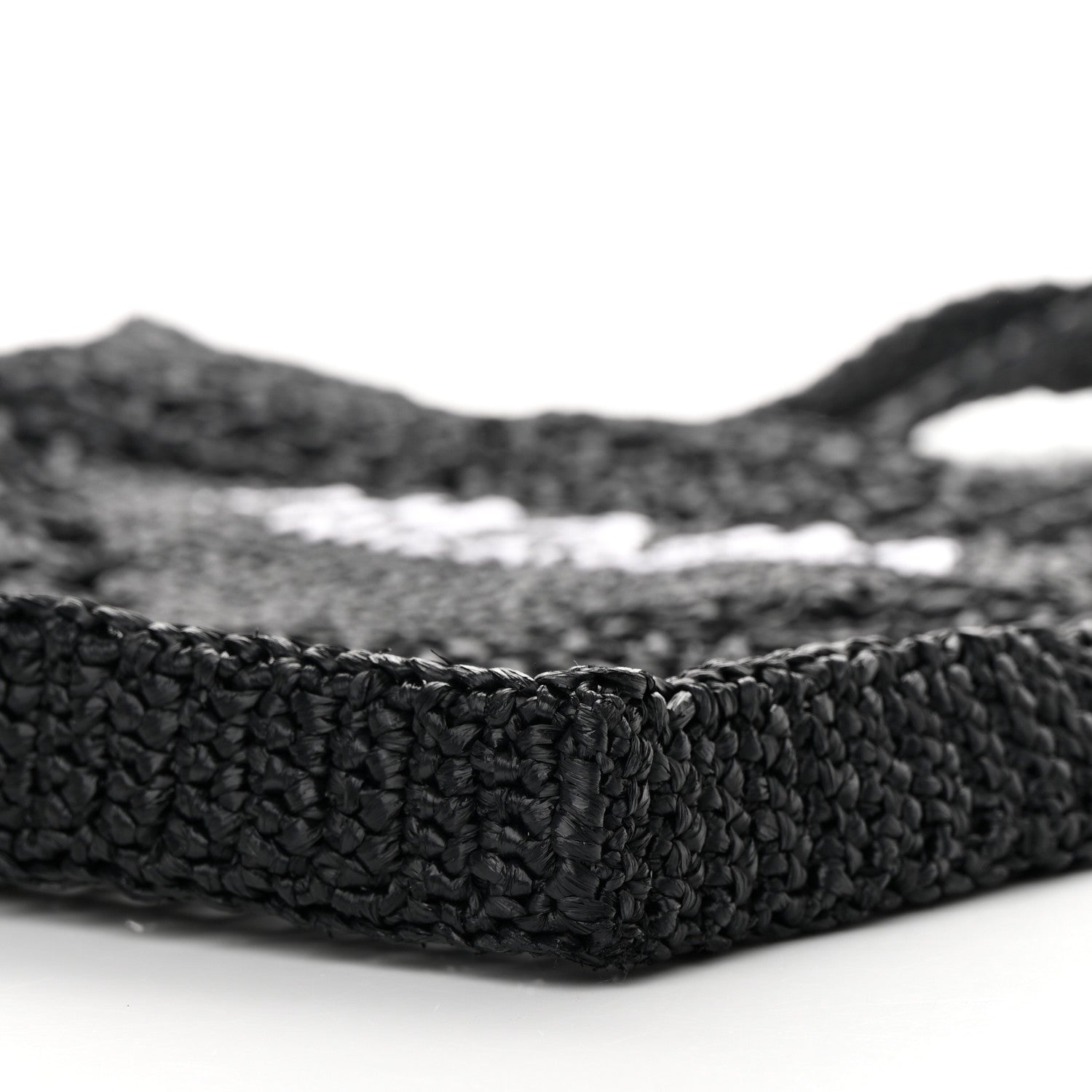 Prada Yarn Raffia Effect Crochet Logo Embroidered Tote Bag Black 9 of 11