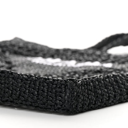 Prada Yarn Raffia Effect Crochet Logo Embroidered Tote Bag Black 9 of 11