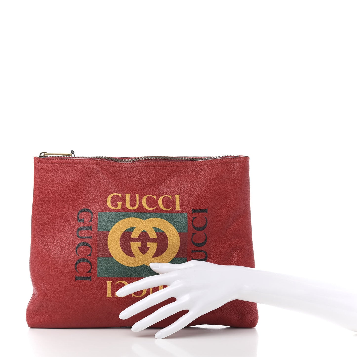 Pebbled Calfskin Medium Logo Portfolio Clutch Hibiscus Red