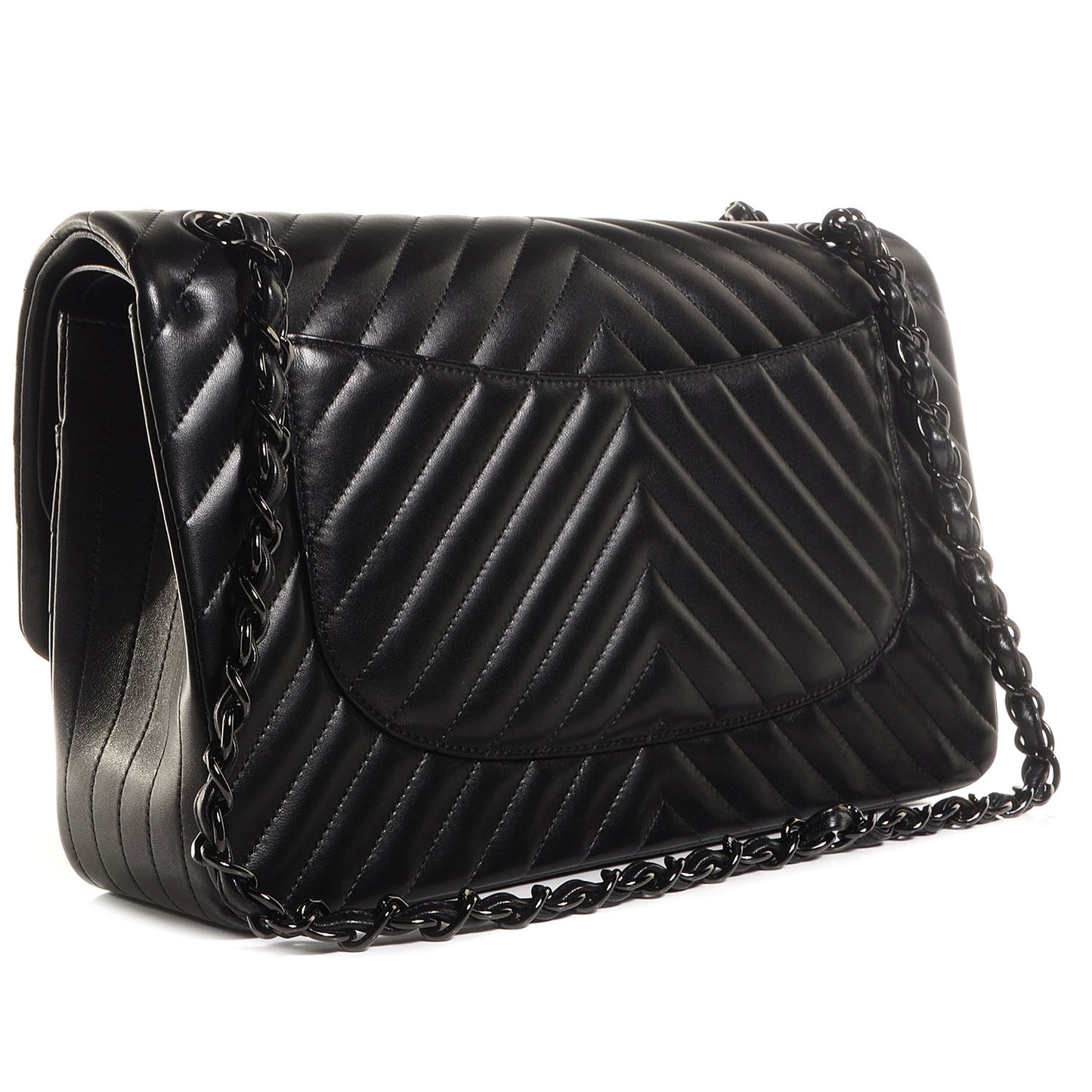 Lambskin Chevron Quilted Jumbo Double Flap So Black