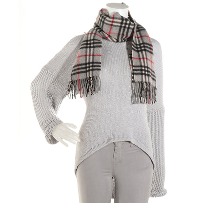 Burberry Cashmere Nova Check Fringe Scarf Charcoal 2 of 4