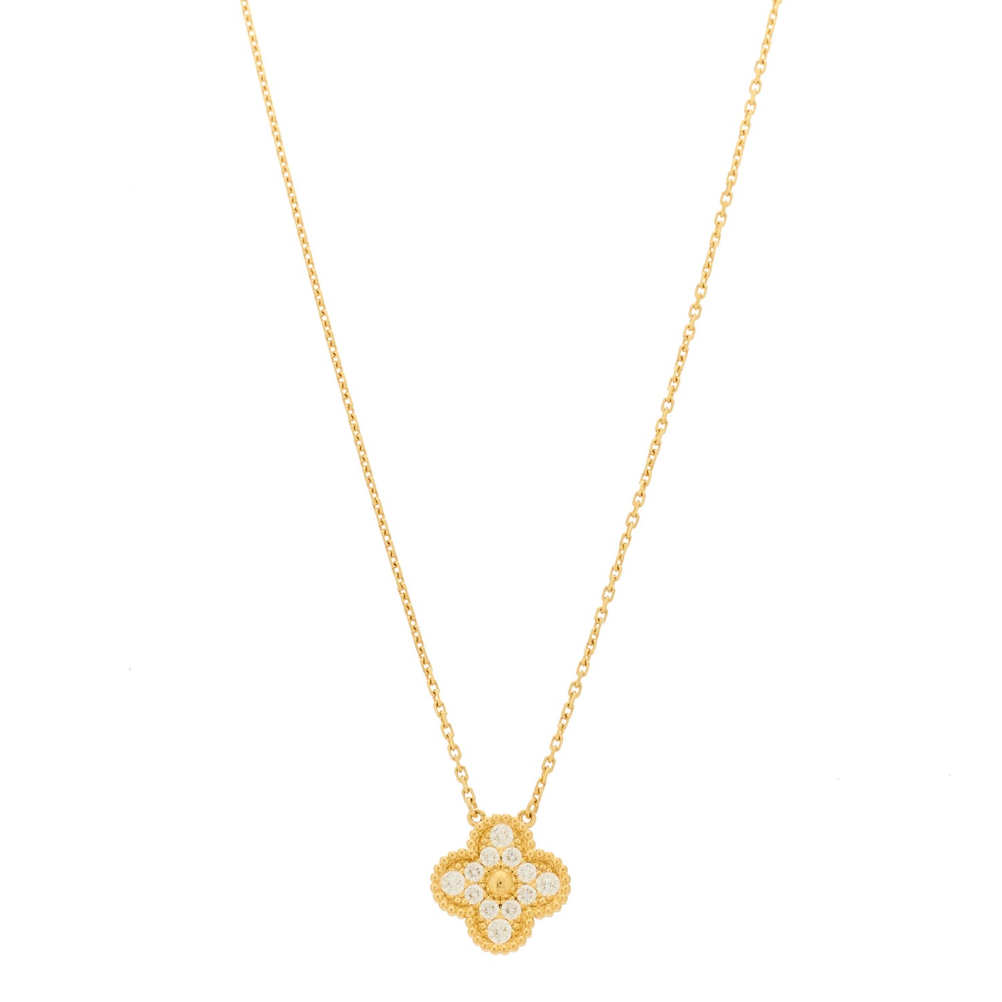 18K Yellow Gold Diamond Vintage Alhambra Pendant Necklace