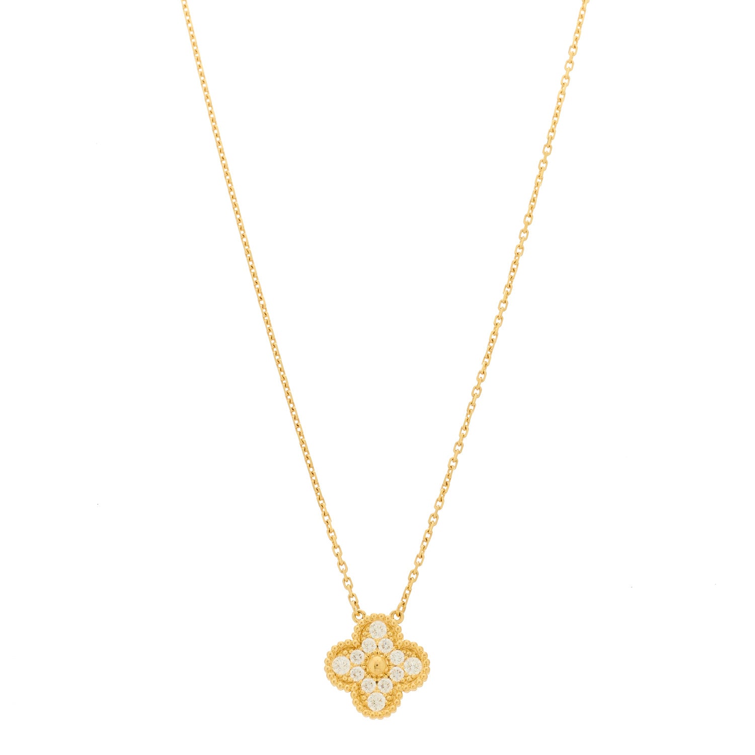 Van Cleef & Arpels 18K Yellow Gold Diamond Vintage Alhambra Pendant Necklace 1 of 6