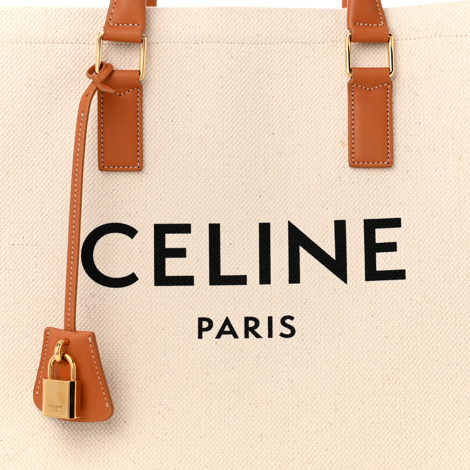Celine Canvas Calfskin Logo Print Horizontal Cabas Natural Tan 6 of 13