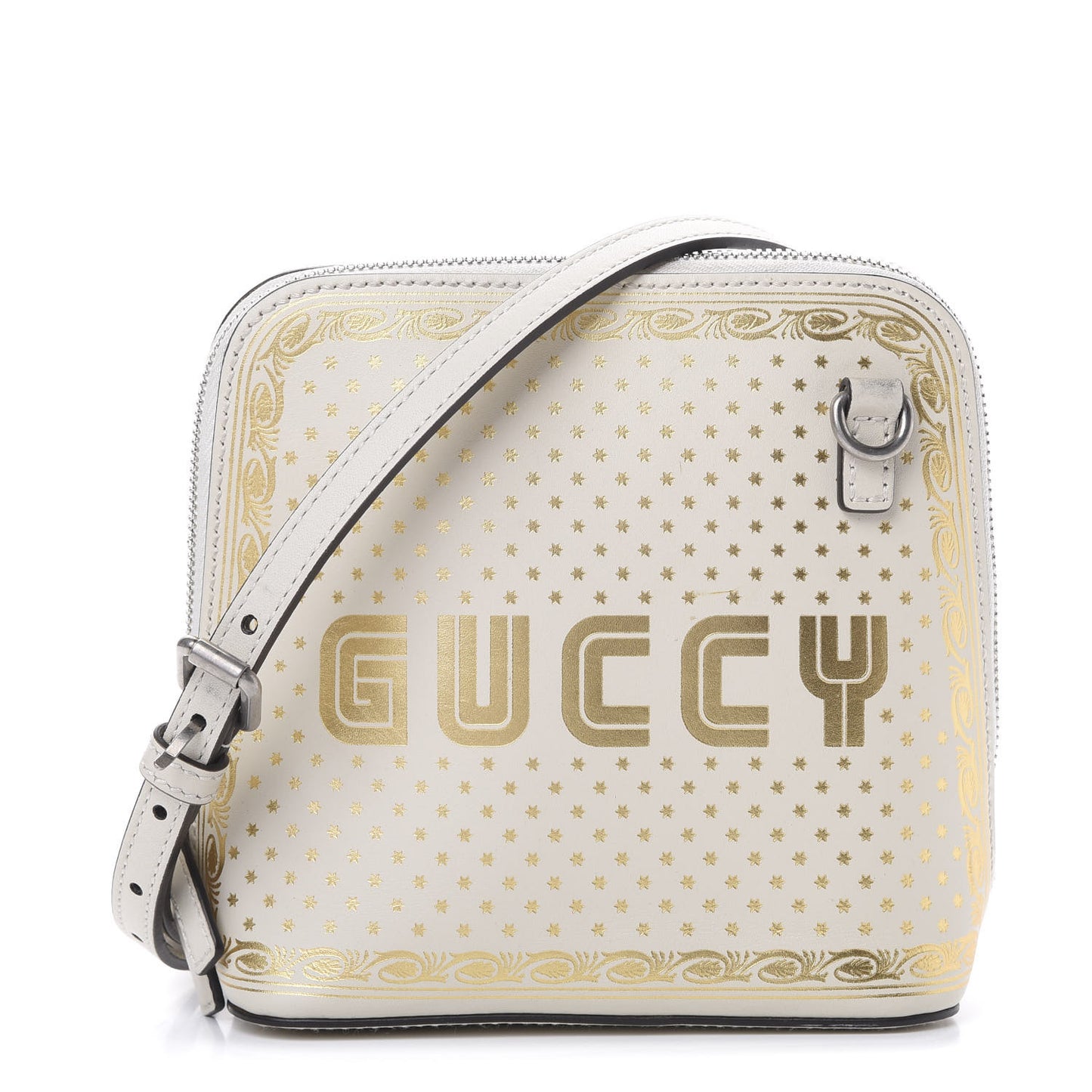 X SEGA Calfskin GUCCY Stars Mini Dome Shoulder Bag Mystic White Gold