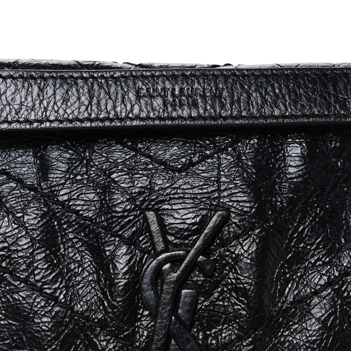 Crinkled Calfskin Matelasse Monogram Baby Niki Chain Satchel Black