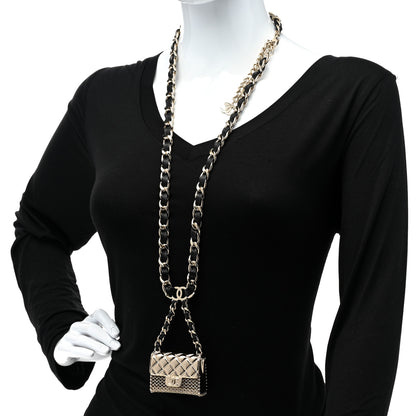 Chanel Metal Lambskin Pearl Chain Flap Bag Long Necklace Gold Black Pearly White 2 of 7
