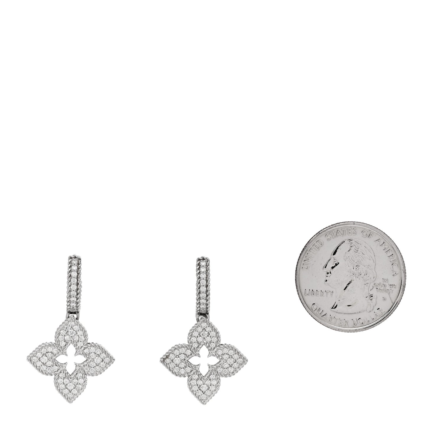 18K White Gold Diamond Venetian Princess Pave Flower Drop Earrings