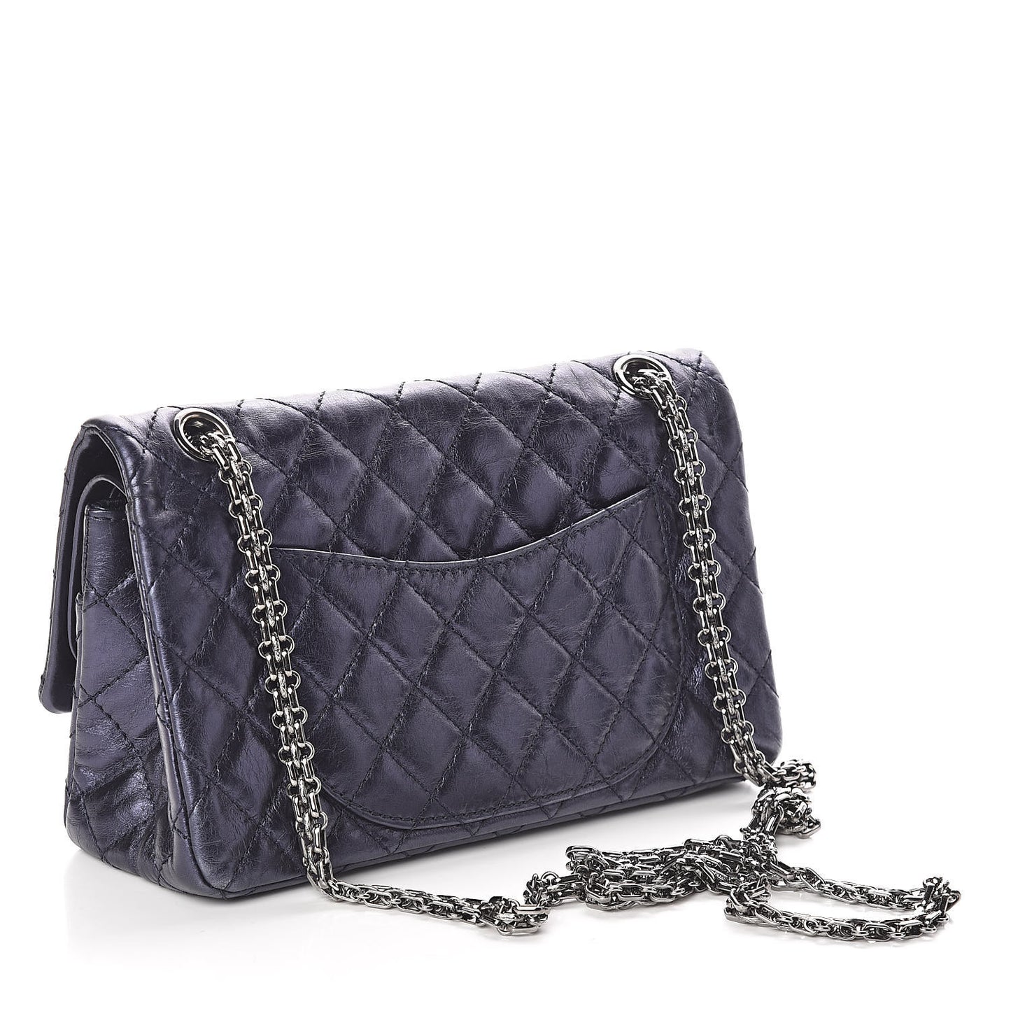 Metallic Aged Calfskin 2.55 Reissue 225 Flap Dark Navy Blue