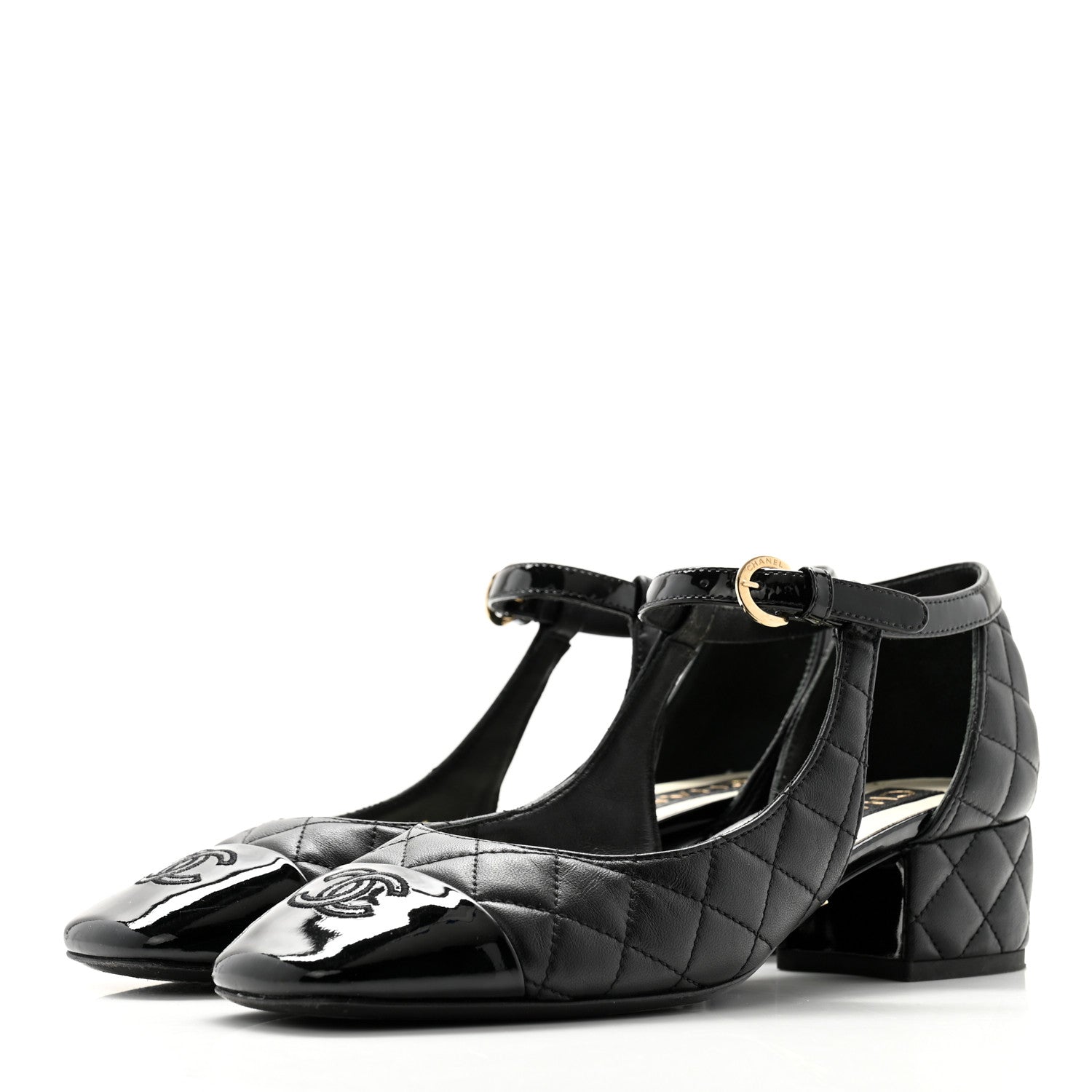 Chanel Lambskin Patent Quilted Cap Toe Mary Jane Flats 37.5 Black 3 of 10