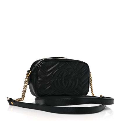 Gucci Calfskin Matelasse Mini GG Marmont Chain Shoulder Bag Black 3 of 9