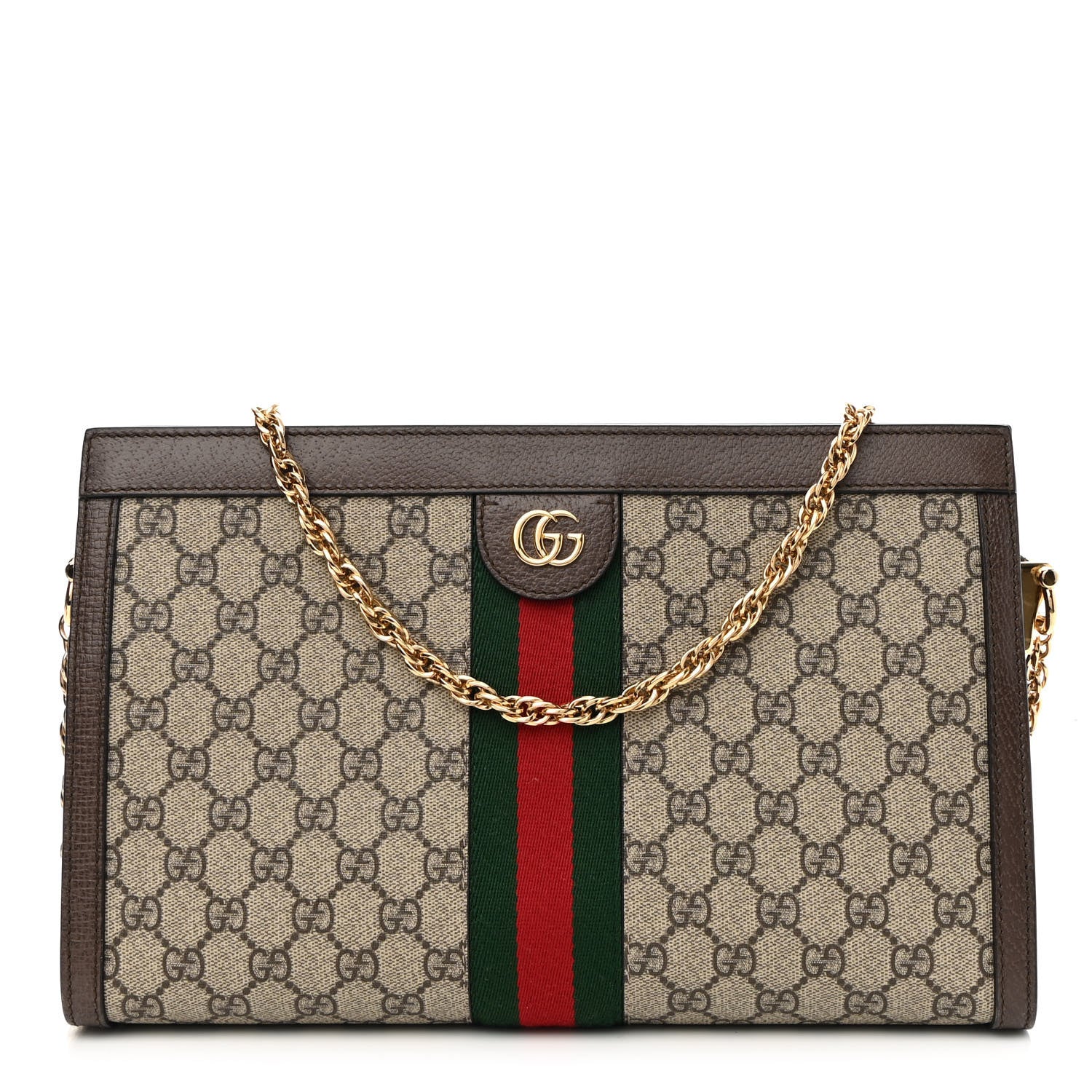 Gucci GG Supreme Monogram Web Medium Ophidia Chain Shoulder Bag Brown 1 of 9