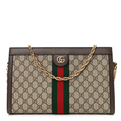 Gucci GG Supreme Monogram Web Medium Ophidia Chain Shoulder Bag Brown 1 of 9