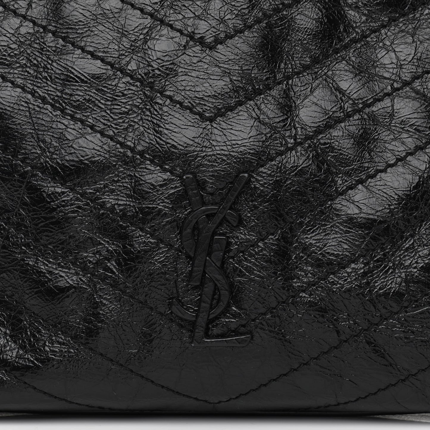 Crinkled Calfskin Matelasse Monogram Medium Niki Shopper Tote Black