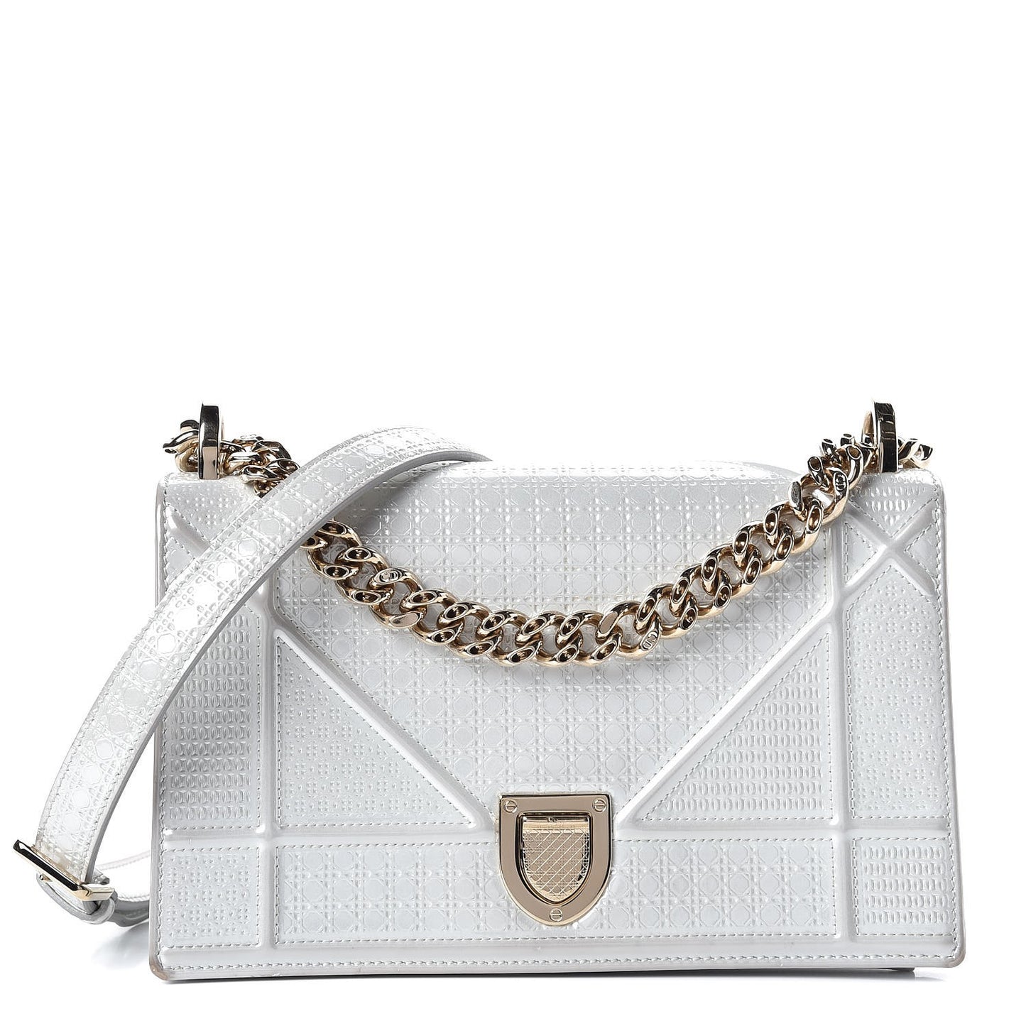 Patent Micro-Cannage Small Diorama Flap Bag White