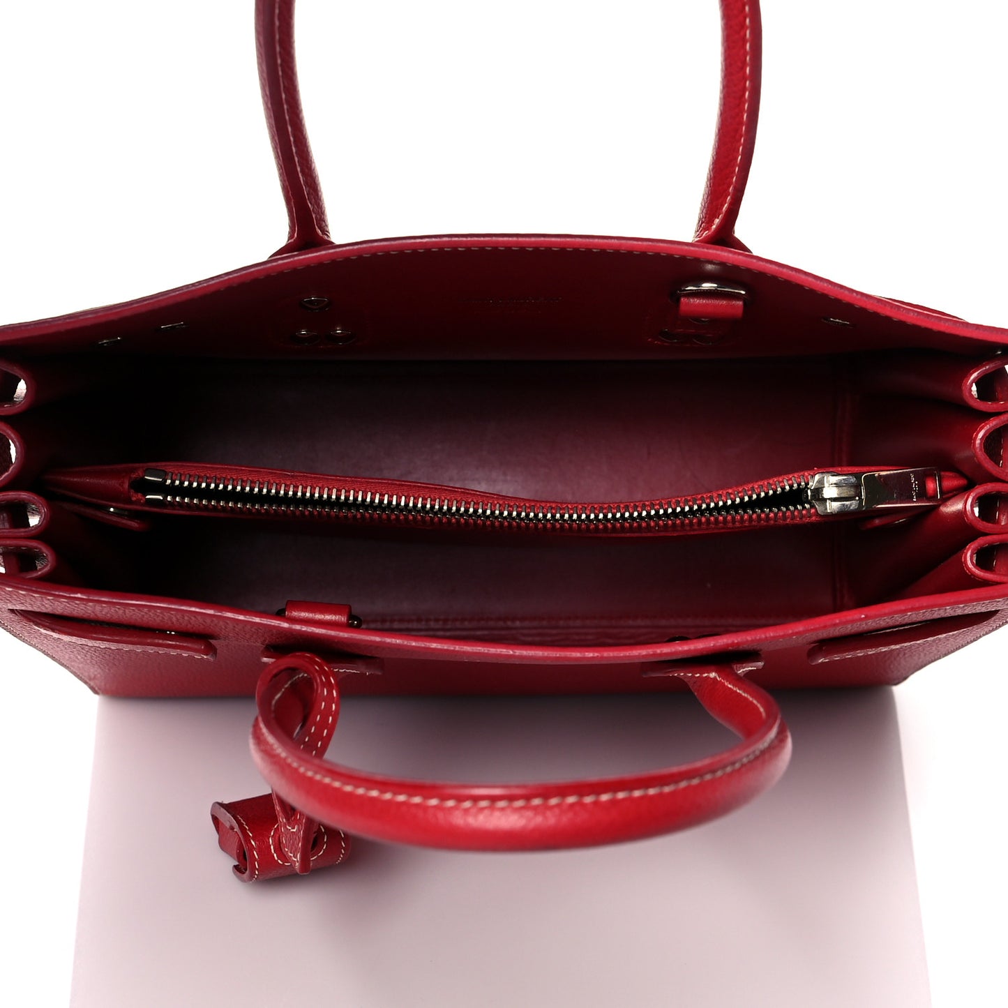 Grained Calfskin Topstich Baby Sac De Jour Red