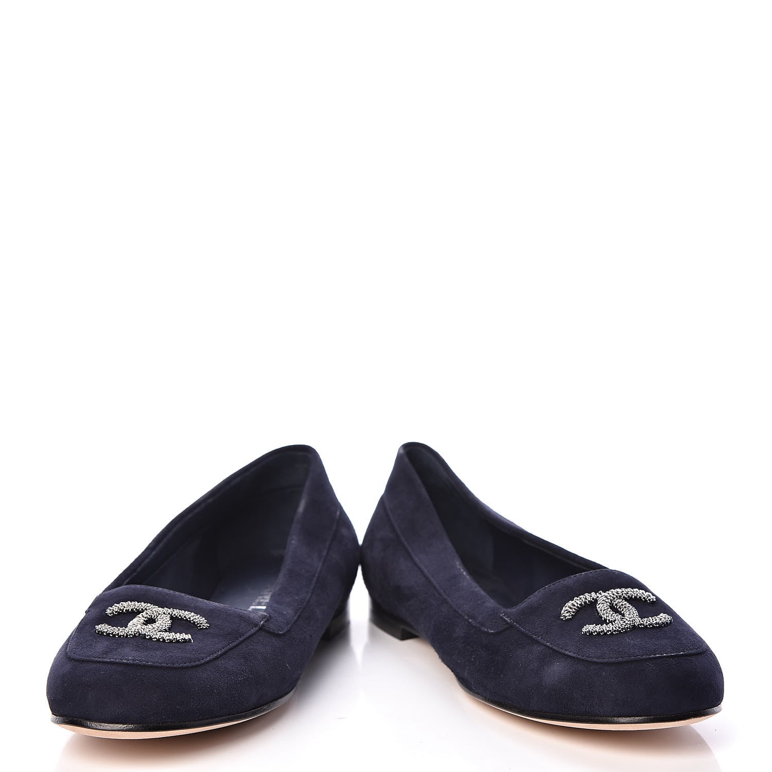 Chanel Kid Suede CC Flats 37.5 Navy 6 of 15