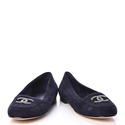 Chanel Kid Suede CC Flats 37.5 Navy 6 of 15