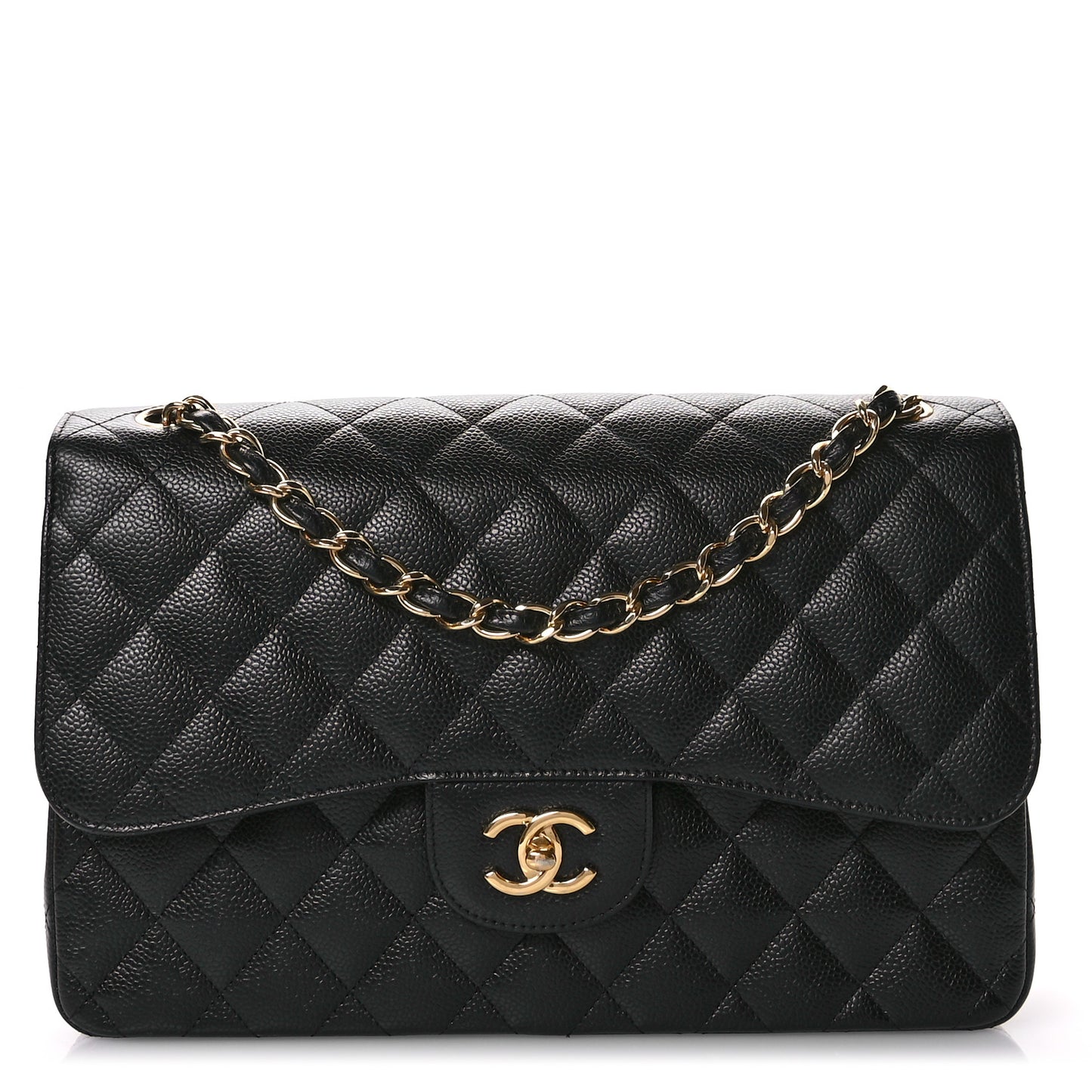 Caviar Quilted Jumbo Double Flap Black