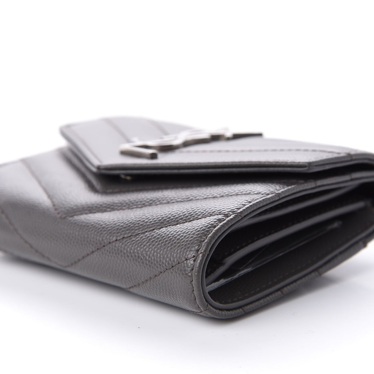 Grain De Poudre Matelasse Chevron Monogram Compact Tri Fold Wallet Earth