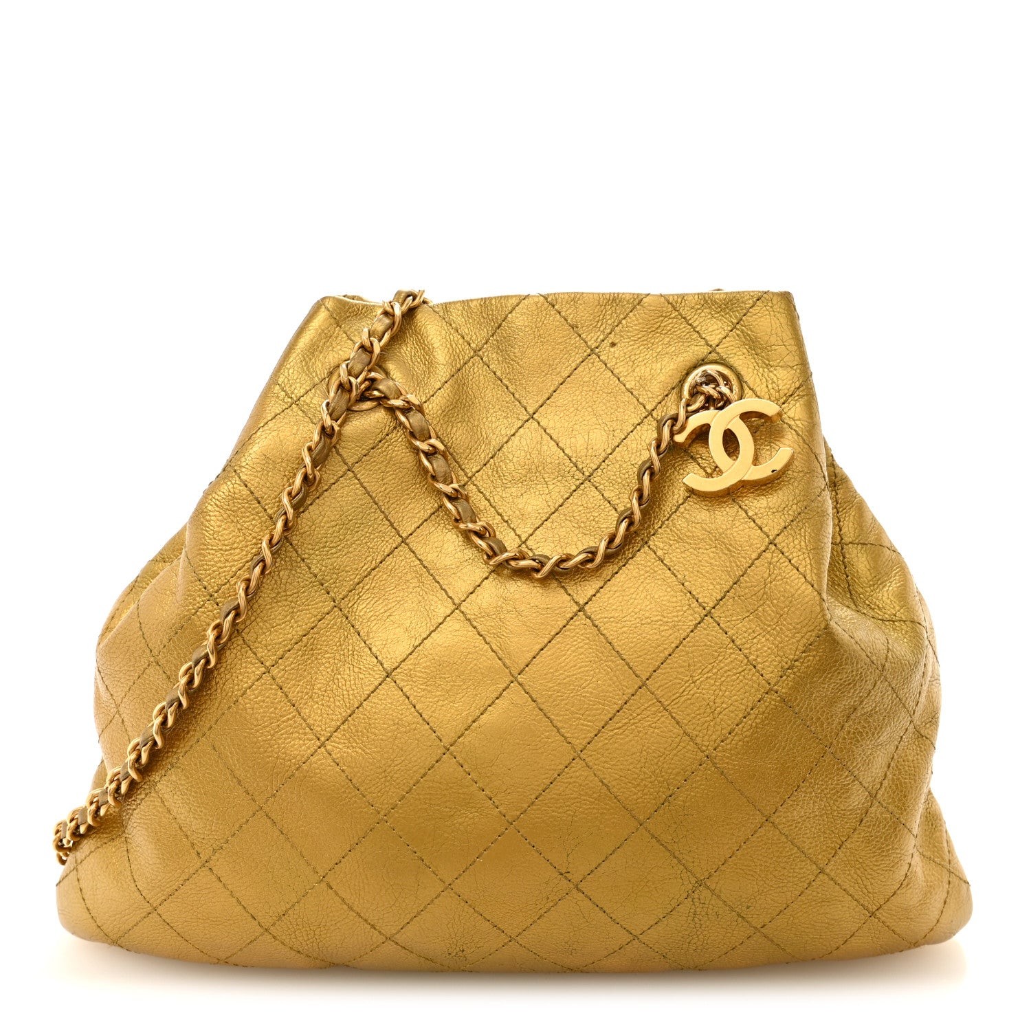 Chanel Metallic Calfskin Quilted Small Drawstring Bag Gold 1 of 11