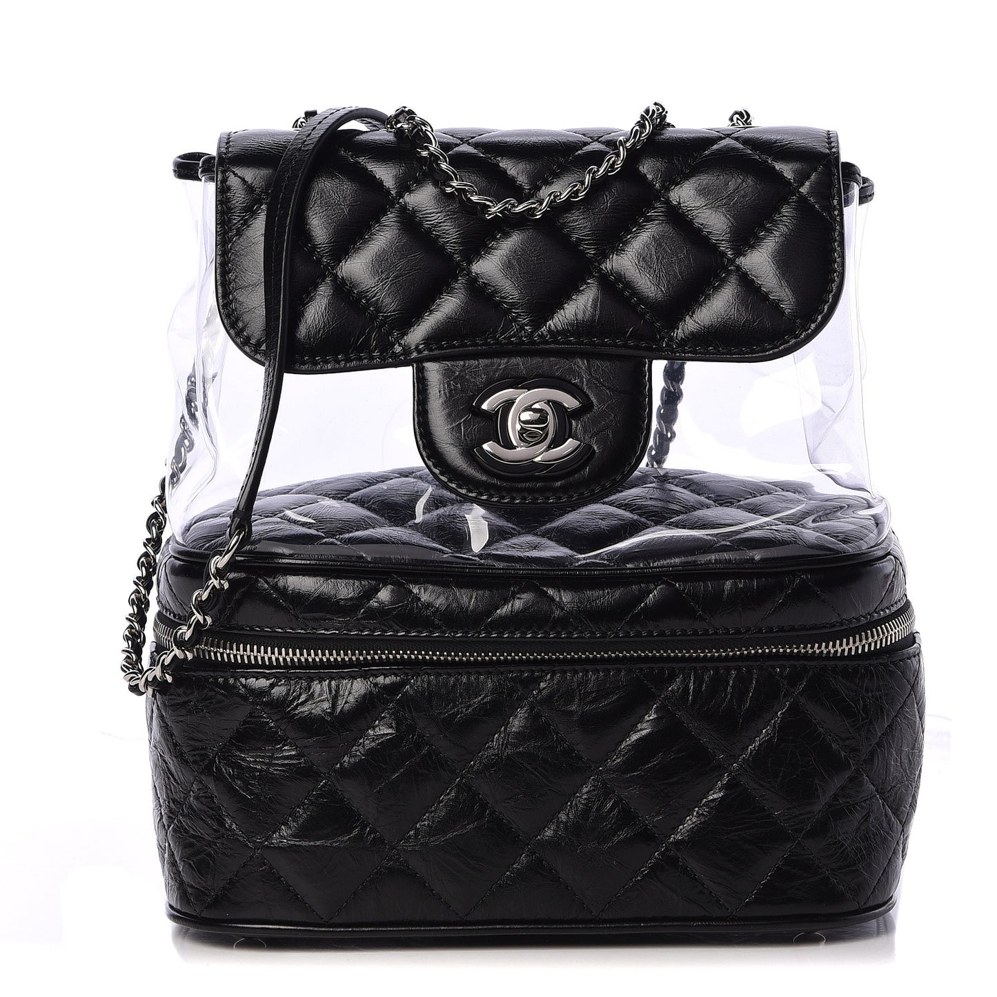 Crumpled Calfskin PVC Quilted Backpack Black
