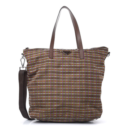 Prada Tessuto Stampato Nylon Saffiano Check Print Tote Viola 1 of 15