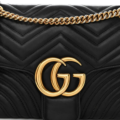Gucci Calfskin Matelasse Medium GG Marmont Shoulder Bag Black 6 of 11
