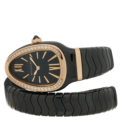Bulgari 18K Rose Gold Ceramic Diamond Bezel 35mm Serpenti Tubogas Quartz Watch Black 2 of 5