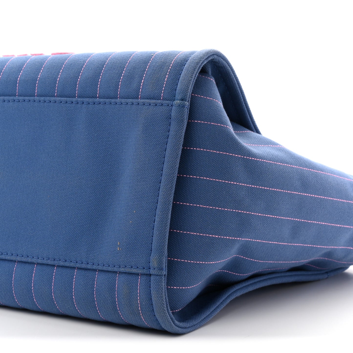 Canvas Calfskin Striped Medium Deauville Tote Blue