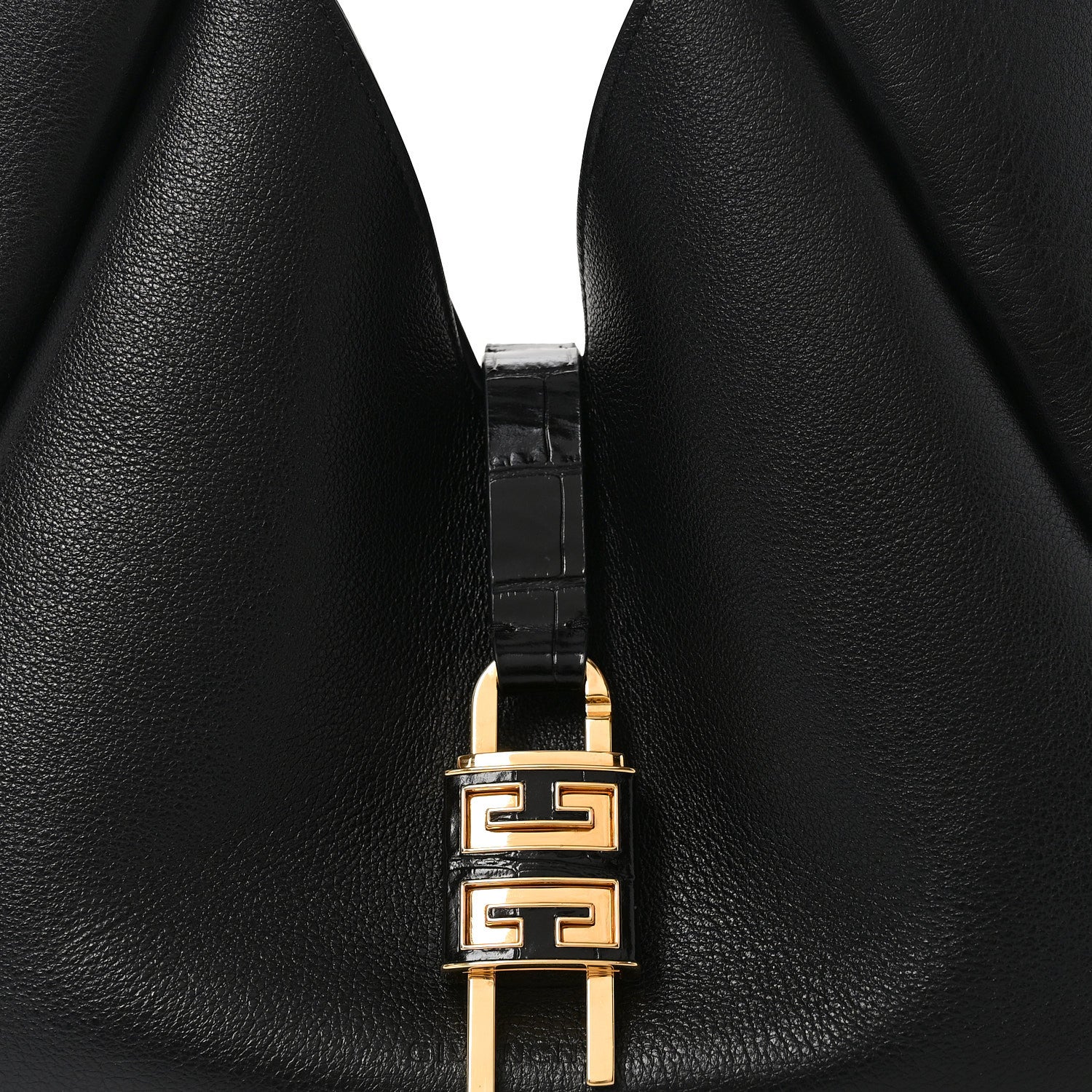 Givenchy Calfskin Crocodile Embossed Medium G-Lock Hobo Black 7 of 9