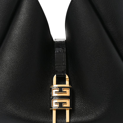 Givenchy Calfskin Crocodile Embossed Medium G-Lock Hobo Black 7 of 9