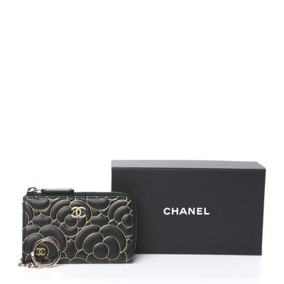 Chanel Lambskin Camellia Embossed Key Holder Case Black Gold 7 of 7