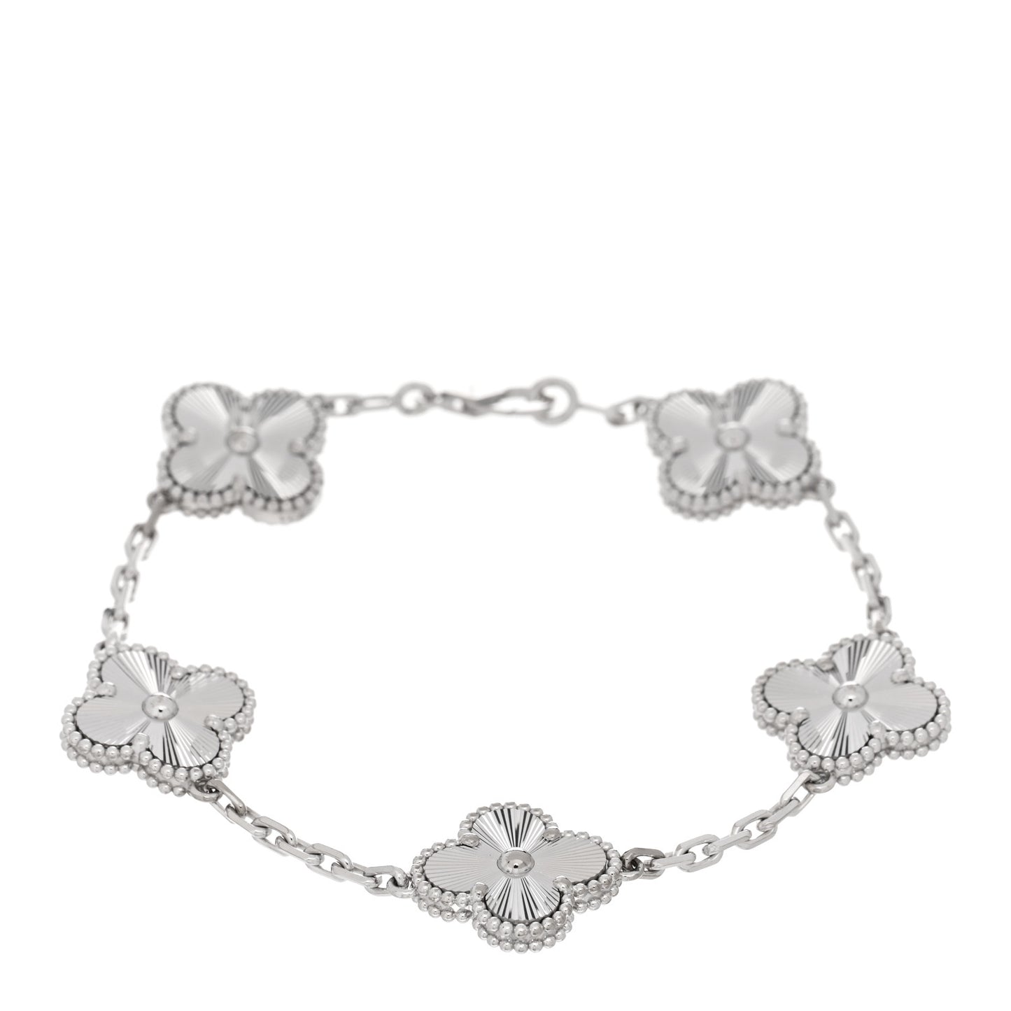 18K White Gold 5 Motifs Guilloche Vintage Alhambra Bracelet